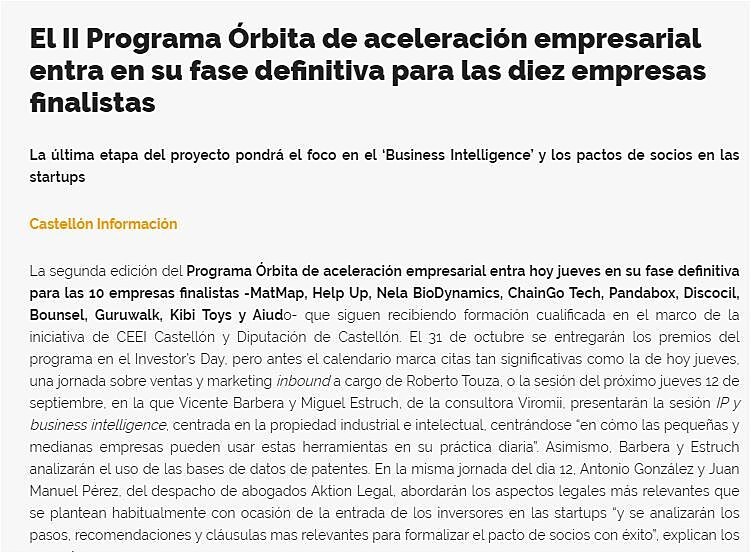 El II Programa rbita de aceleracin empresarial entra en su fase definitiva para las diez empresas finalistas